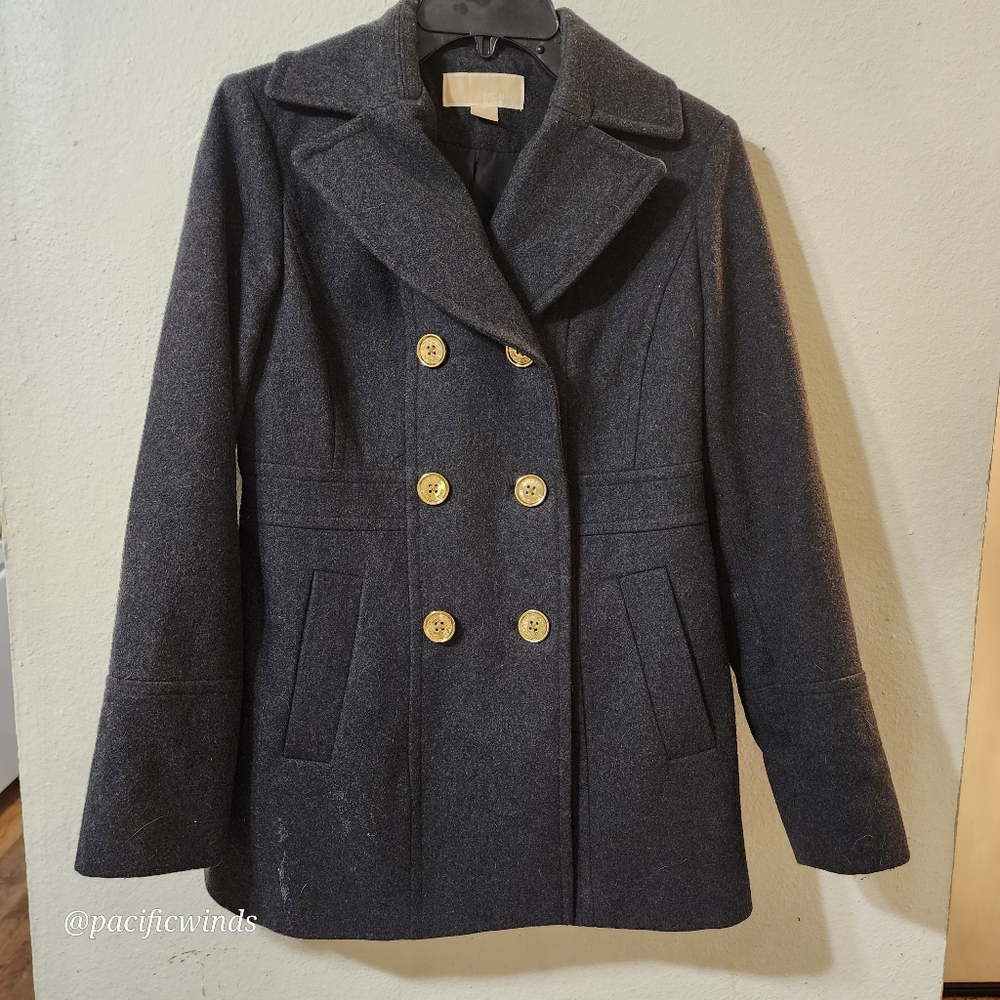 MICHAEL KORS NAVY BLUE WOOL PEA COAT LIKE NEW! SMALL - Picture 13 of 15